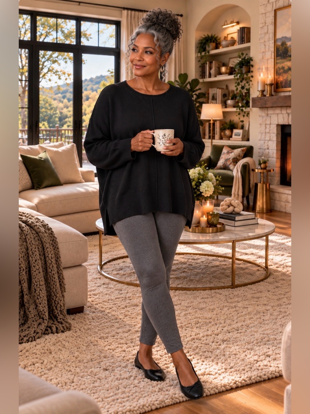 French Connection Oversized Black Crewneck Sweater Women's L